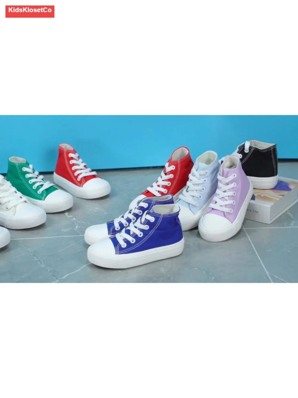 Kids Canvas High Top Sneakers Lace Up Casual Shoes Non-Slip Rubber Sole